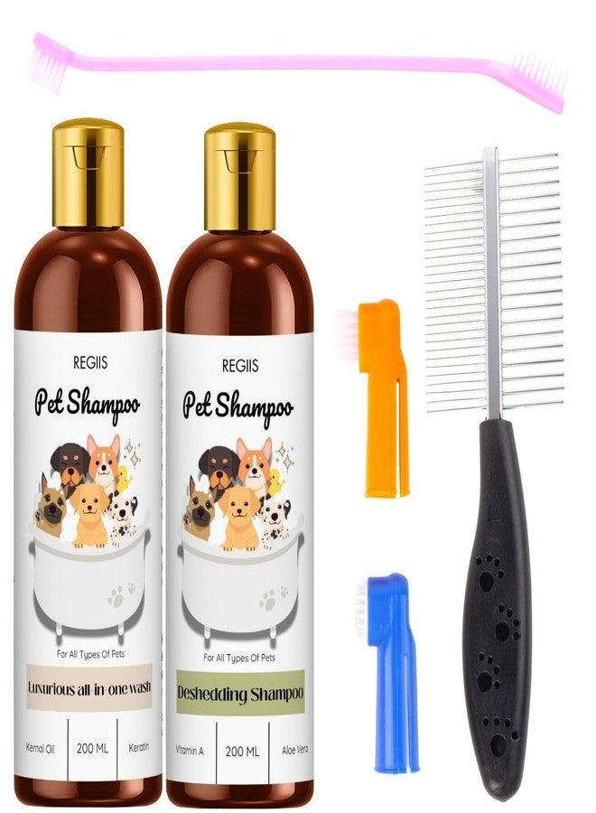 مجموعة شامبو الحيوانات الأليفة من ريجيس مع مزيل الشعر وغسول شامل، 200 مل، تتضمن فرش تنظيف للكلاب والقطط (عبوة من 4 قطع) - Image 1